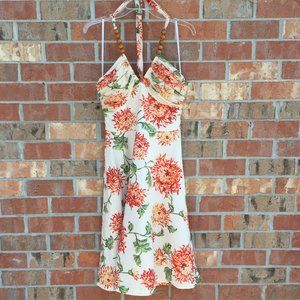 Donna Ricco Silk Dress Size 10 Halter Floral Beads